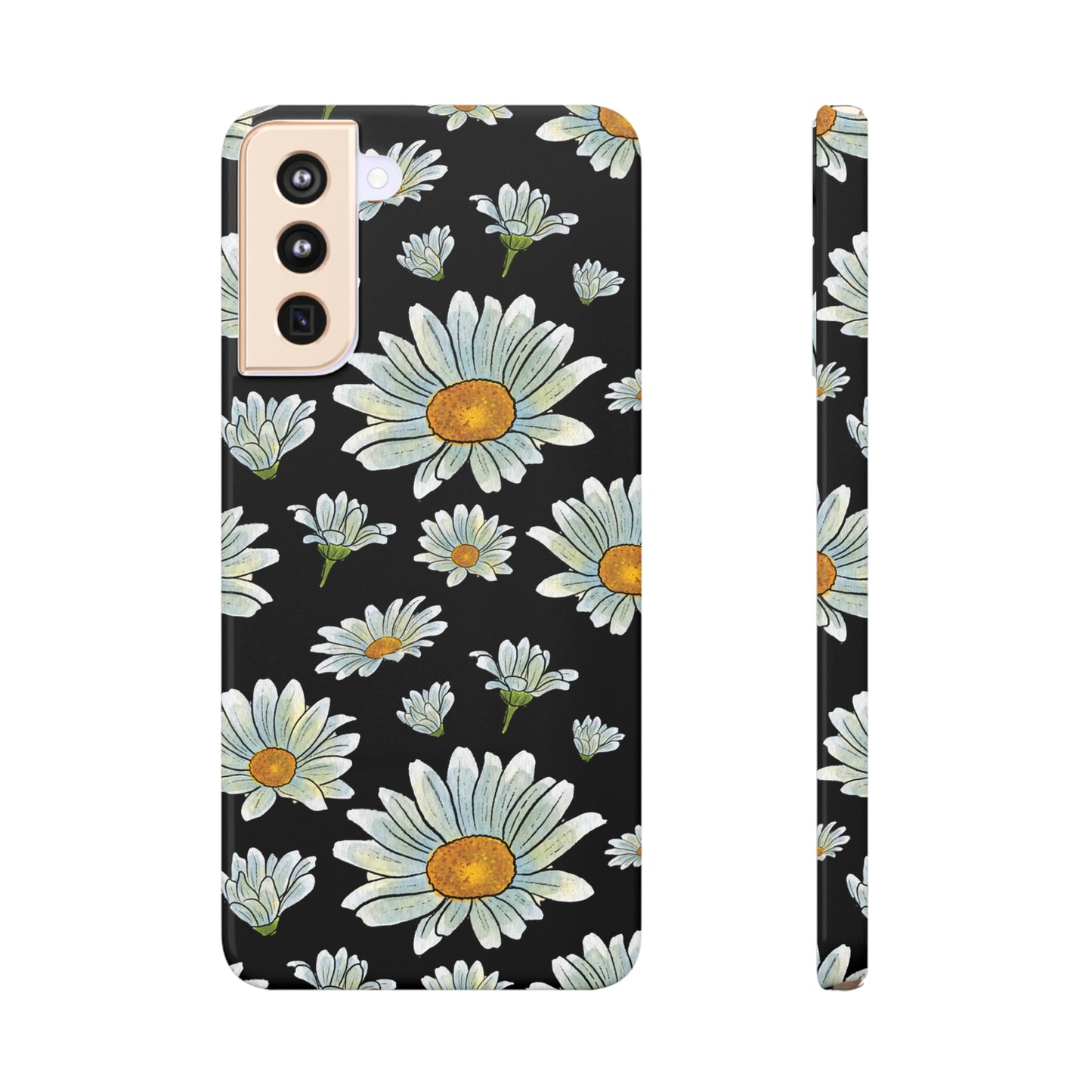 Large Watercolor Summer Daisies Blooming Against a Bold Black Background Samsung Slim Cases