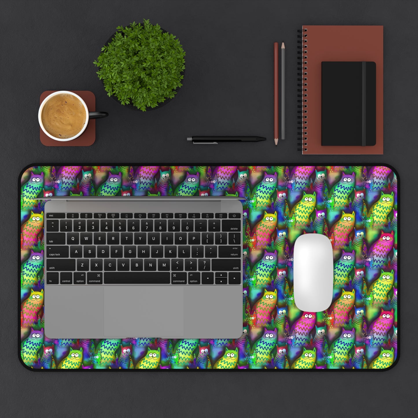 Neon Rainbow Cartoon Cats - Desk Mat Extended Gaming Mouse Pad 3 Sizes