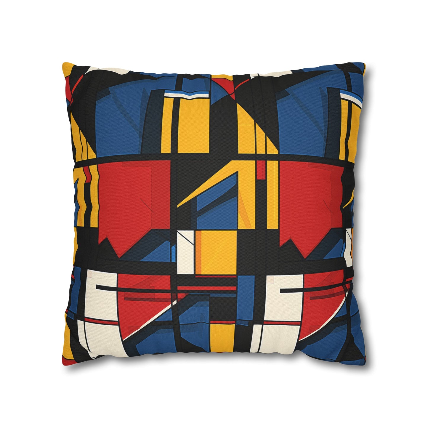 Mondrian-Inspired Bold Primary Colors and Black Lines Abstract Spun Polyester Square Pillowcase 4 Sizes