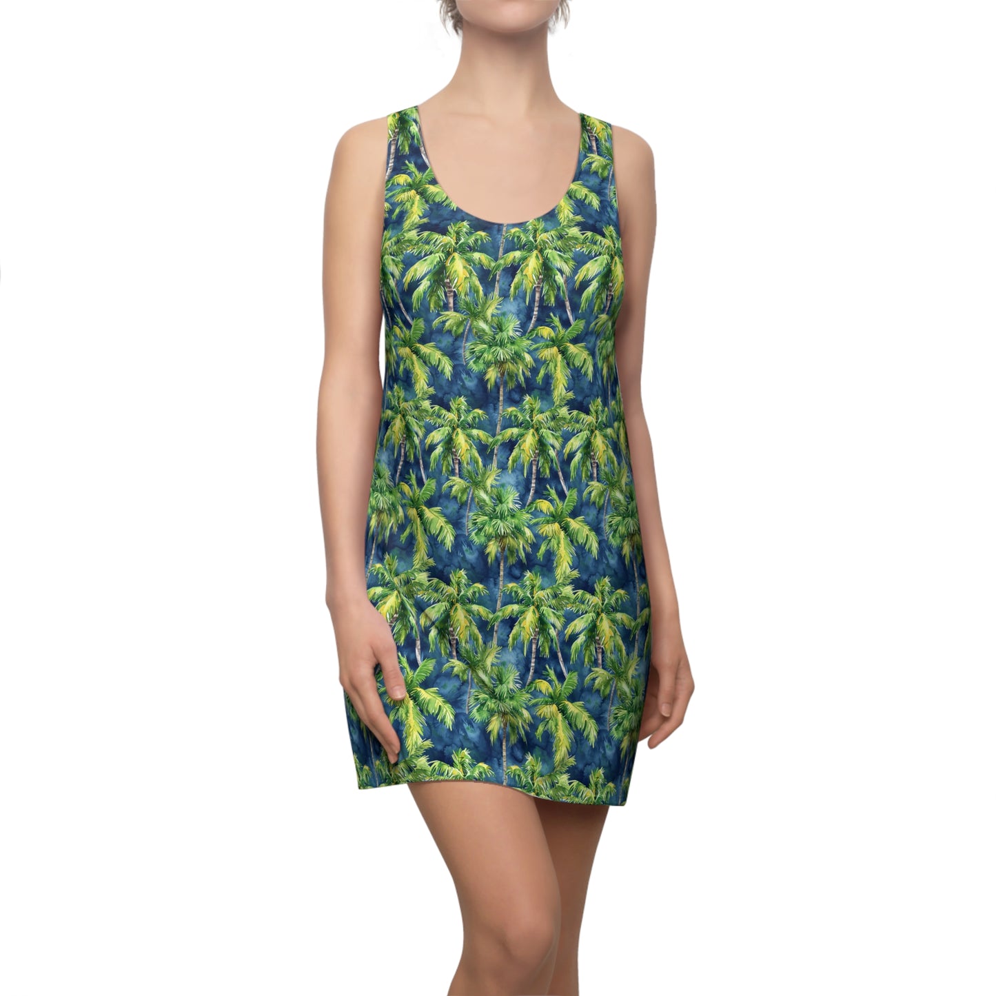 Midnight Palms: Silhouetted Palm Trees Against a Nighttime Sky Women's Racerback Dress XS - 2XL