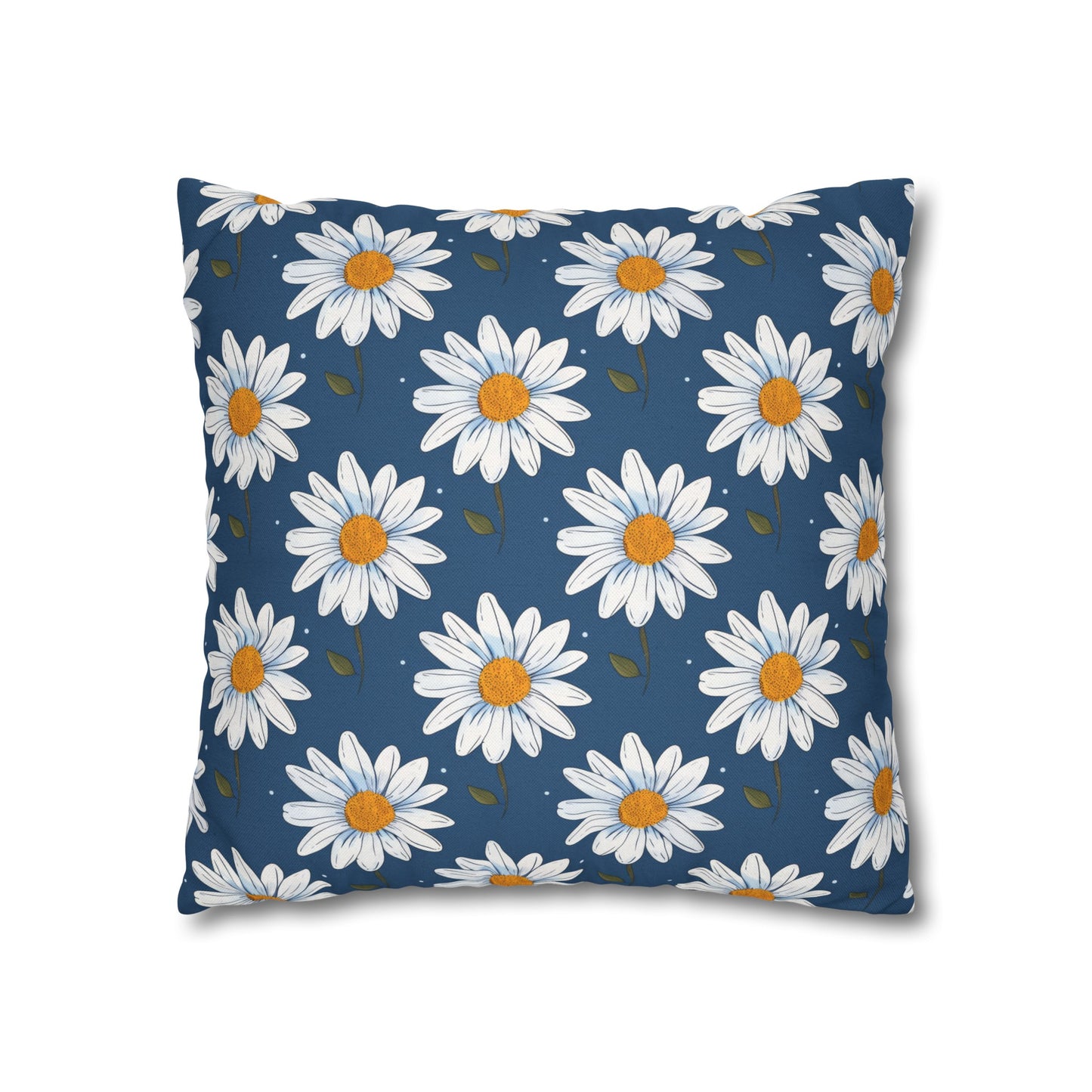 Elegant White Daisies on Navy Blue Background Spun Polyester Square Pillowcase 4 Sizes