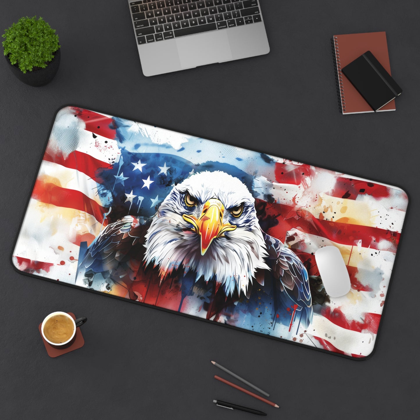 Liberty's Gaze Eagle with American Flag, Bold and Vibrant Extended Gaming Mouse Pad  Desk Mat  - 3 Sizes