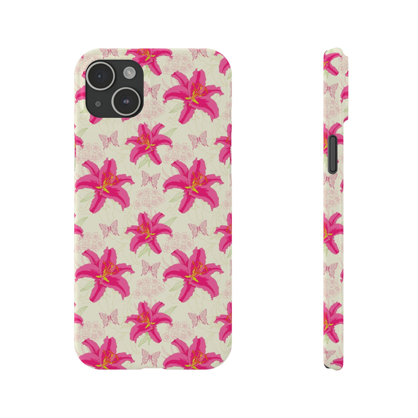 Large Lilies and Butterflies Iphone 15-12 Slim Phone Case