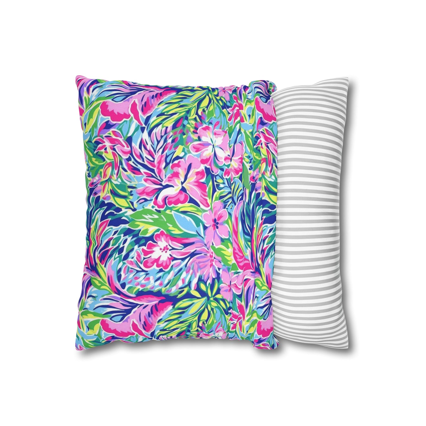 Tropical Serenity: Pink, Green, and Blue Watercolor Floral Delight Spun Polyester Square Pillowcase 4 Sizes