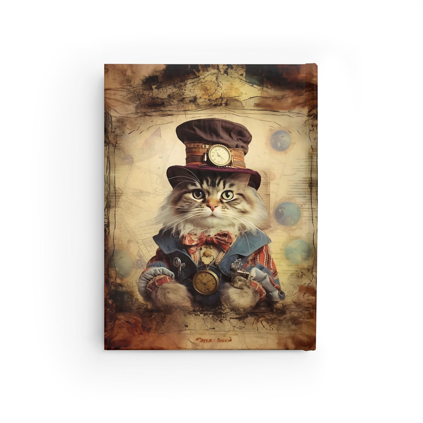 Steampunk Vintage Clothing Dressed Cat - Hardcover Ruled Line Journal 5" x 7"