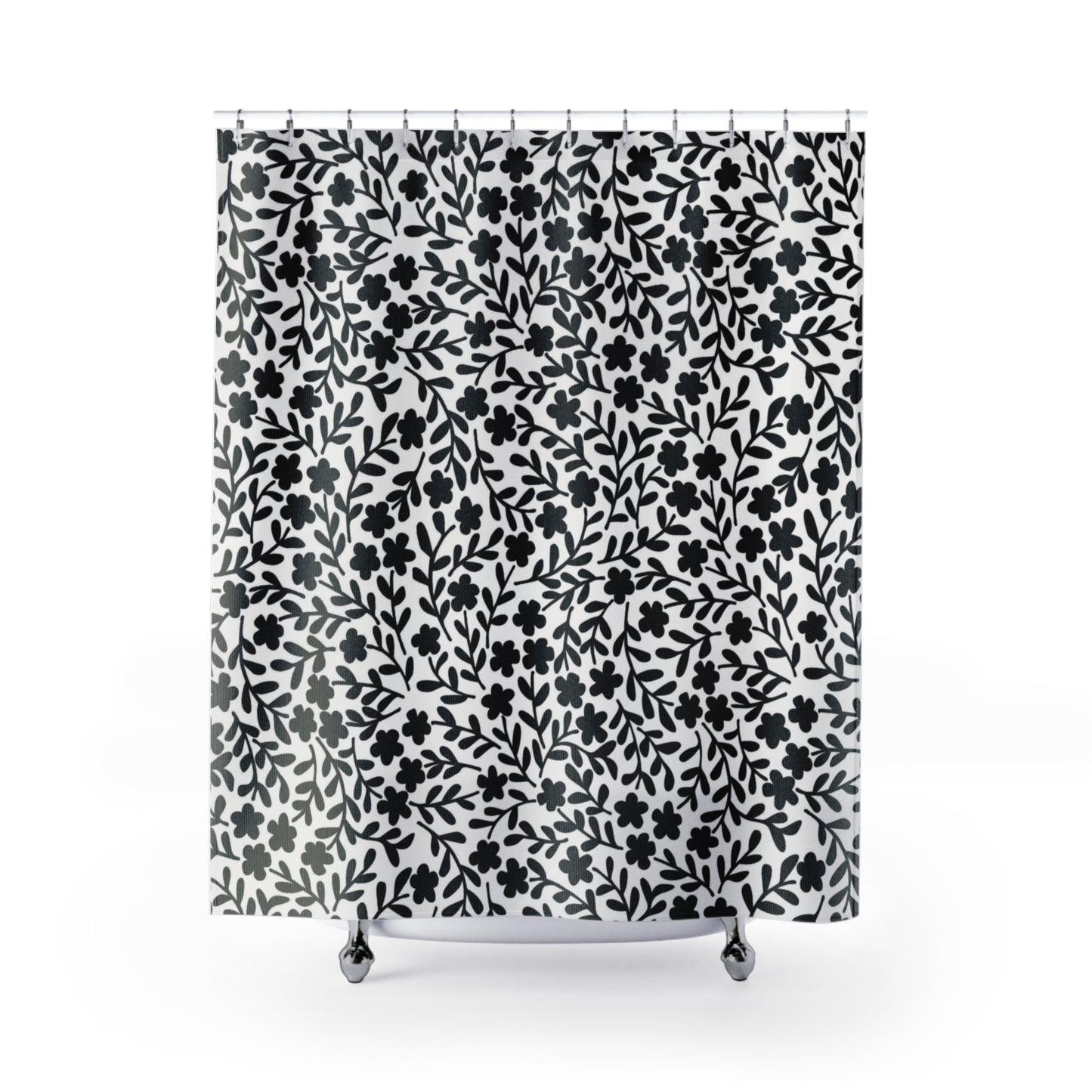 Black & White Floral Design Bathroom Shower Curtain   71" × 74"