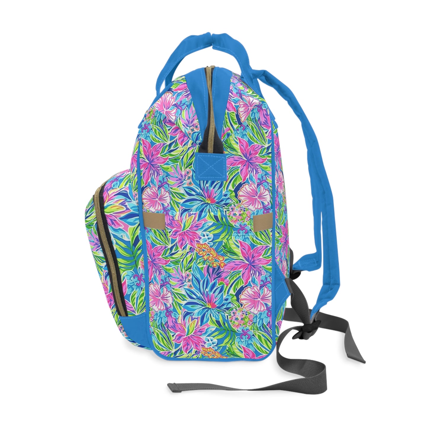 Summer Harmony: Pink and Blue Blooms with Lush Green Leaves Multifunctional Diaper Backpack