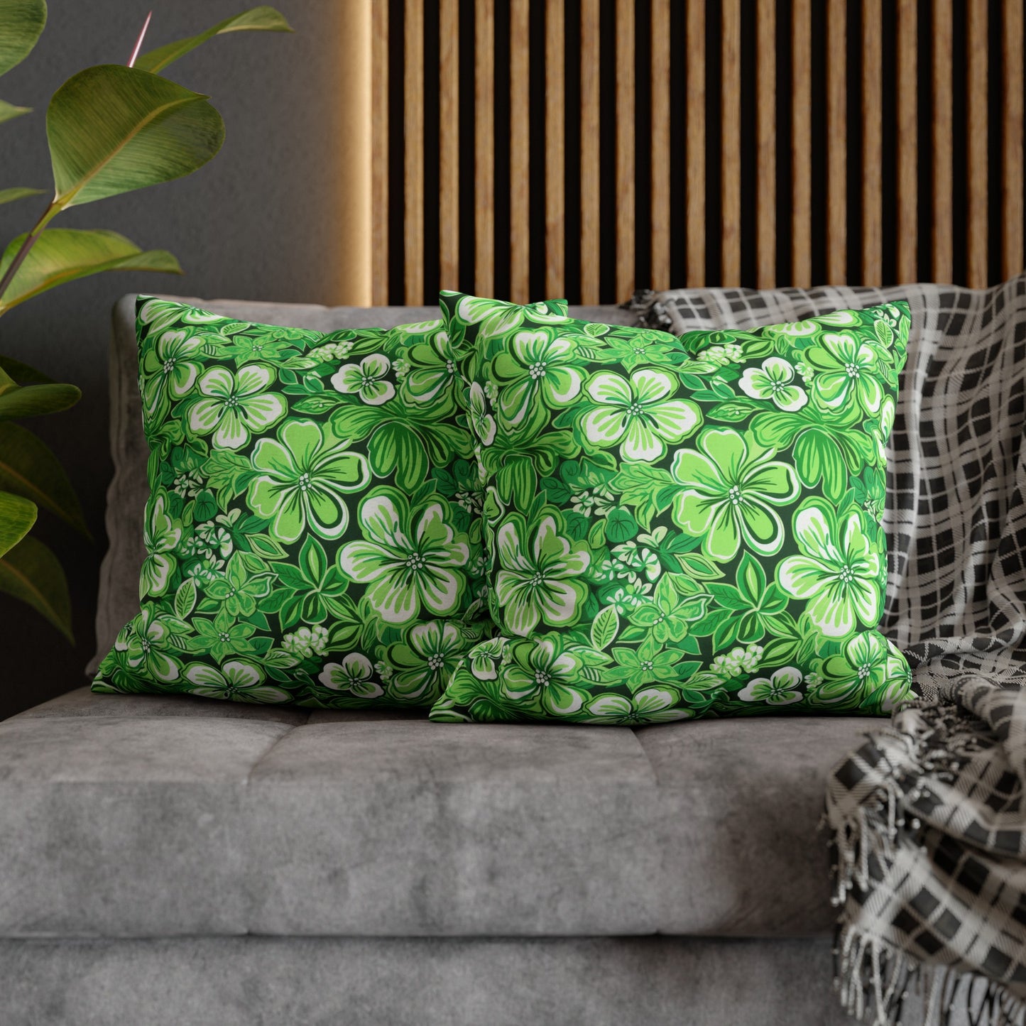 Emerald Essence: Floral Bloom Design in Green Hues Spun Polyester Square Pillowcase 4 Sizes