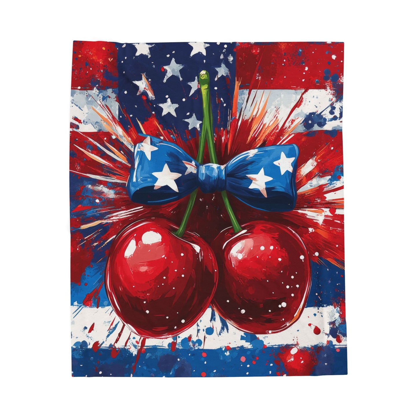 Patriotic Cherry American Flag Velveteen Plush Blanket 3 Sizes