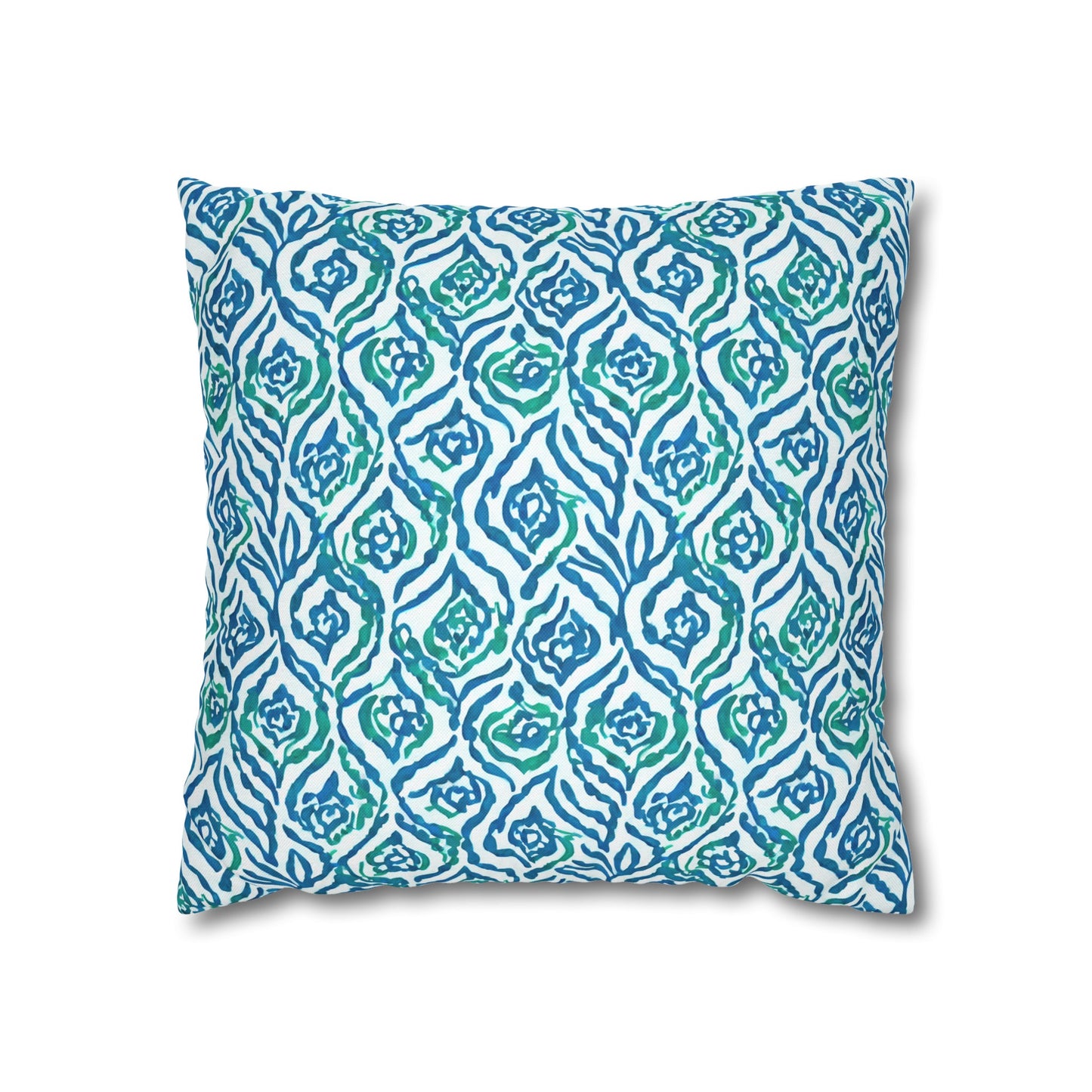 Cool Breeze Elegance: Abstract Damask Pattern in Green and Blue Spun Polyester Square Pillowcase 4 Sizes