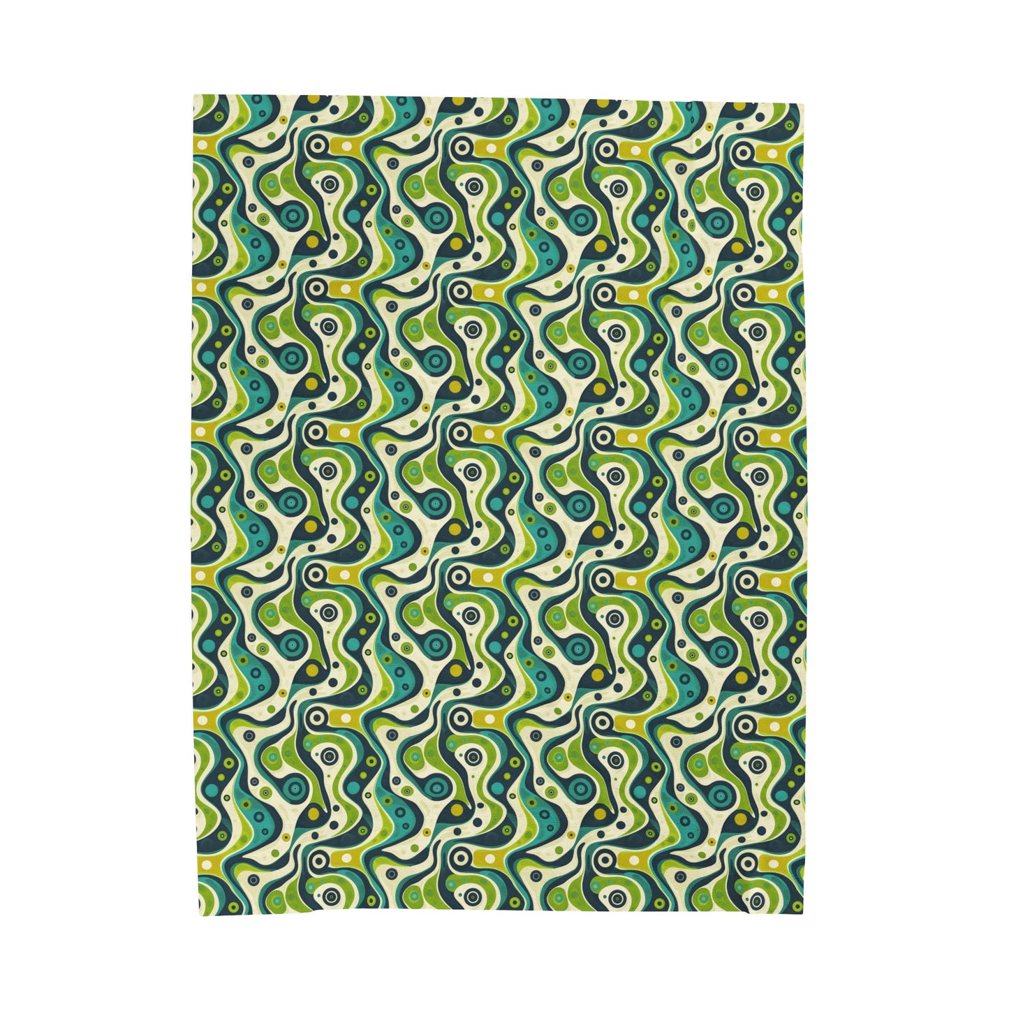 Groovy Retro Greens and Blues Abstract Waves Velveteen Plush Blanket 3 Sizes