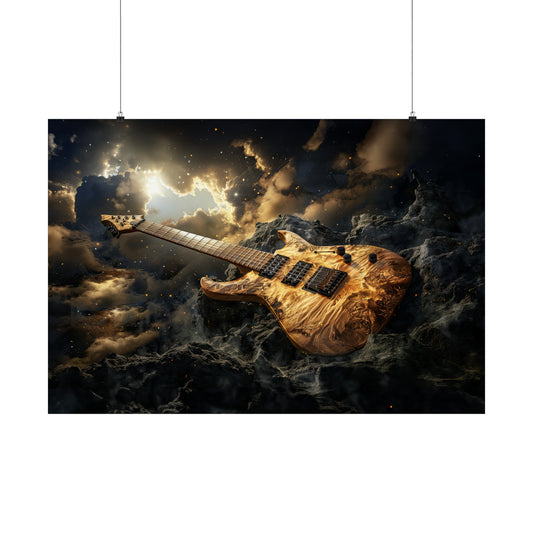 Golden Gilded Electric Guitar with Heavenly Clouds and Sun   - 7 Sizes