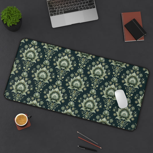 Ornate Green Mandala with Golden Accents on Dark Background Extended Gaming Mouse Pad Desk Mat - 3 Sizes