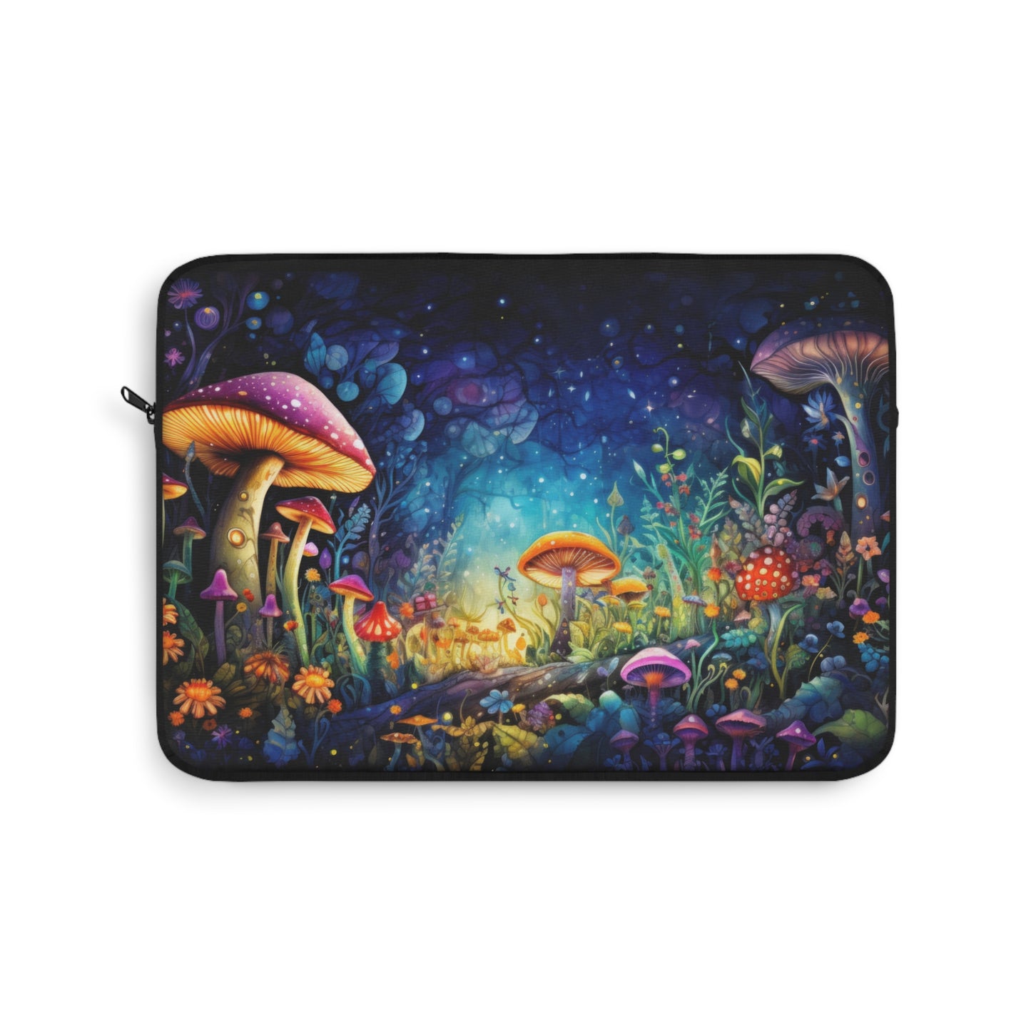 Fantasy Neon Midnight Mushroom and Flower Garden - Laptop or Ipad Protective Sleeve 3 Sizes