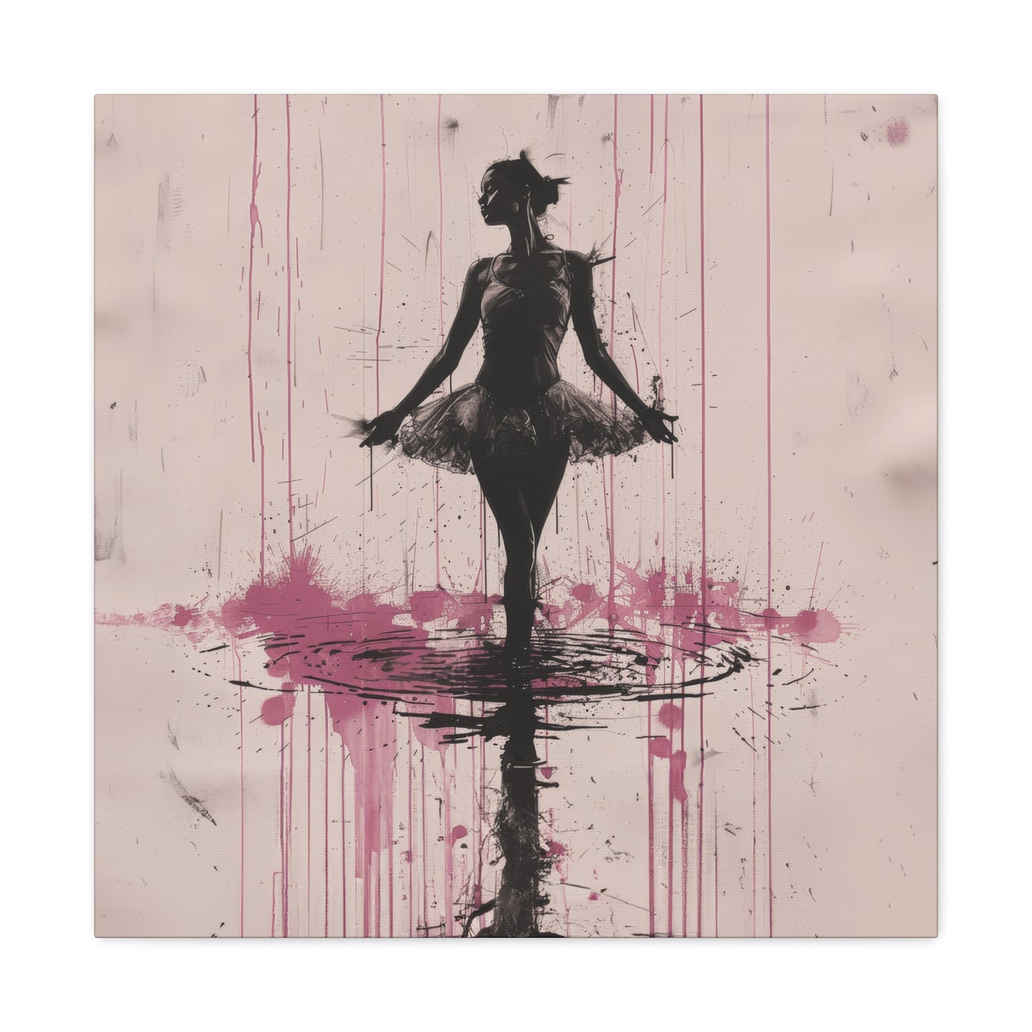 Grace in the Rain Abstract Ballerina Dancing Amidst Pink Showers Print on Canvas Gallery - 13 Sizes