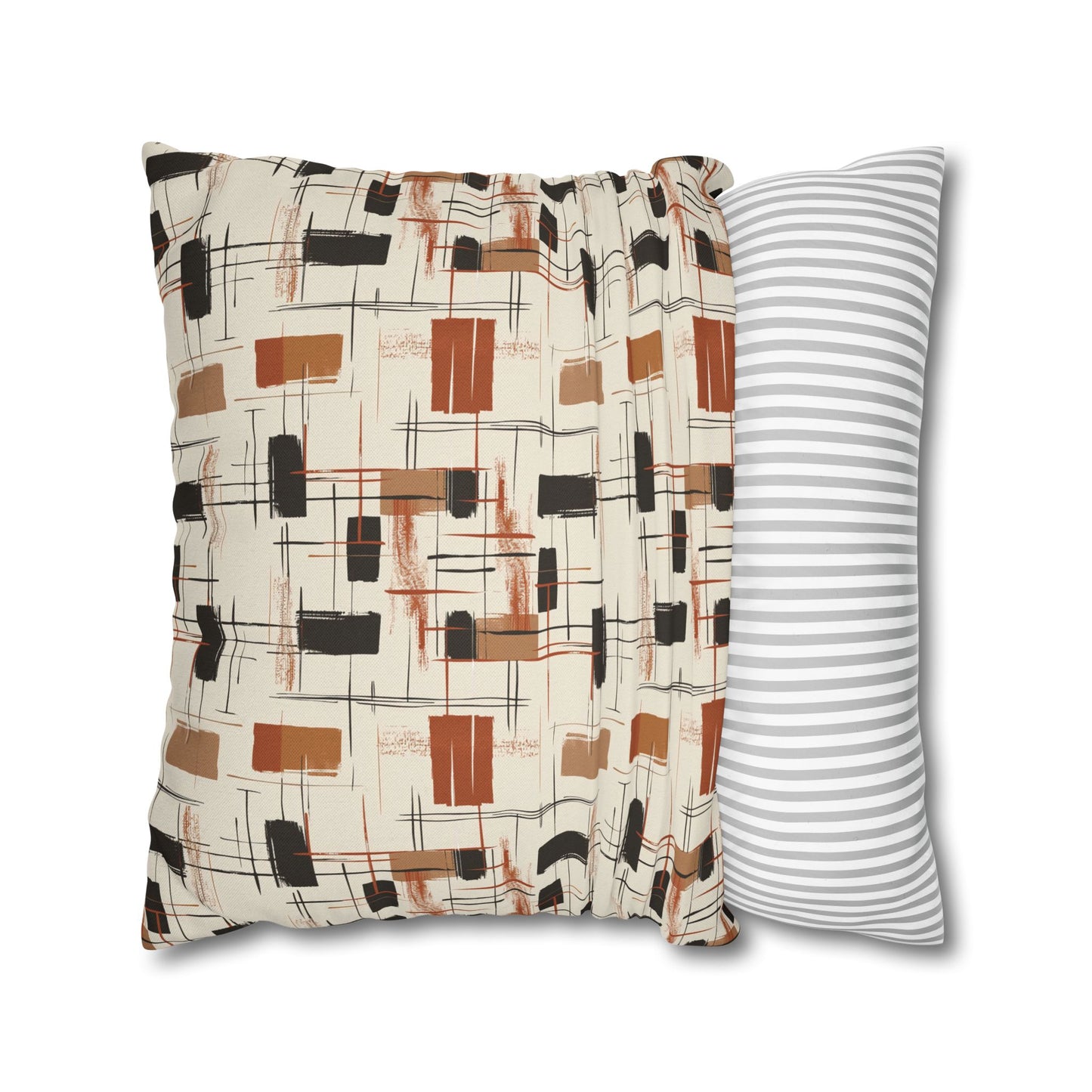 Modern Artistry in Bold and Minimalistic Pattern in a Palette of Black, Dark Orange, and Beige Spun Polyester Square Pillowcase 4 Sizes