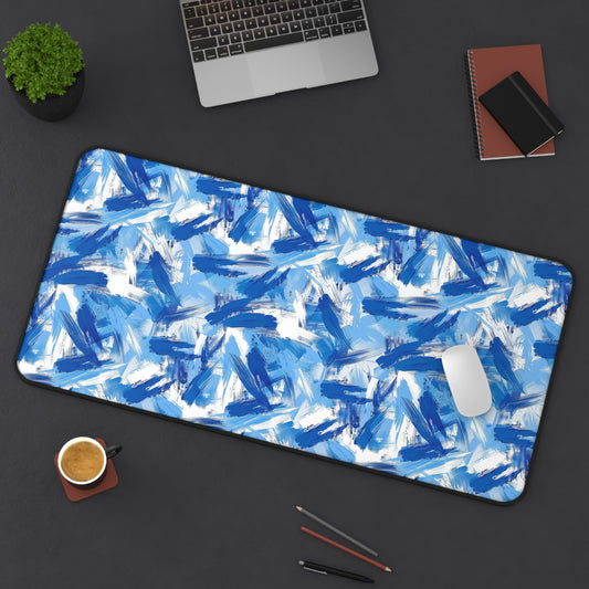 Bold Blue and White Abstract Brushstroke Pattern Gaming Mouse Pad  Desk Mat  - 3 Sizes