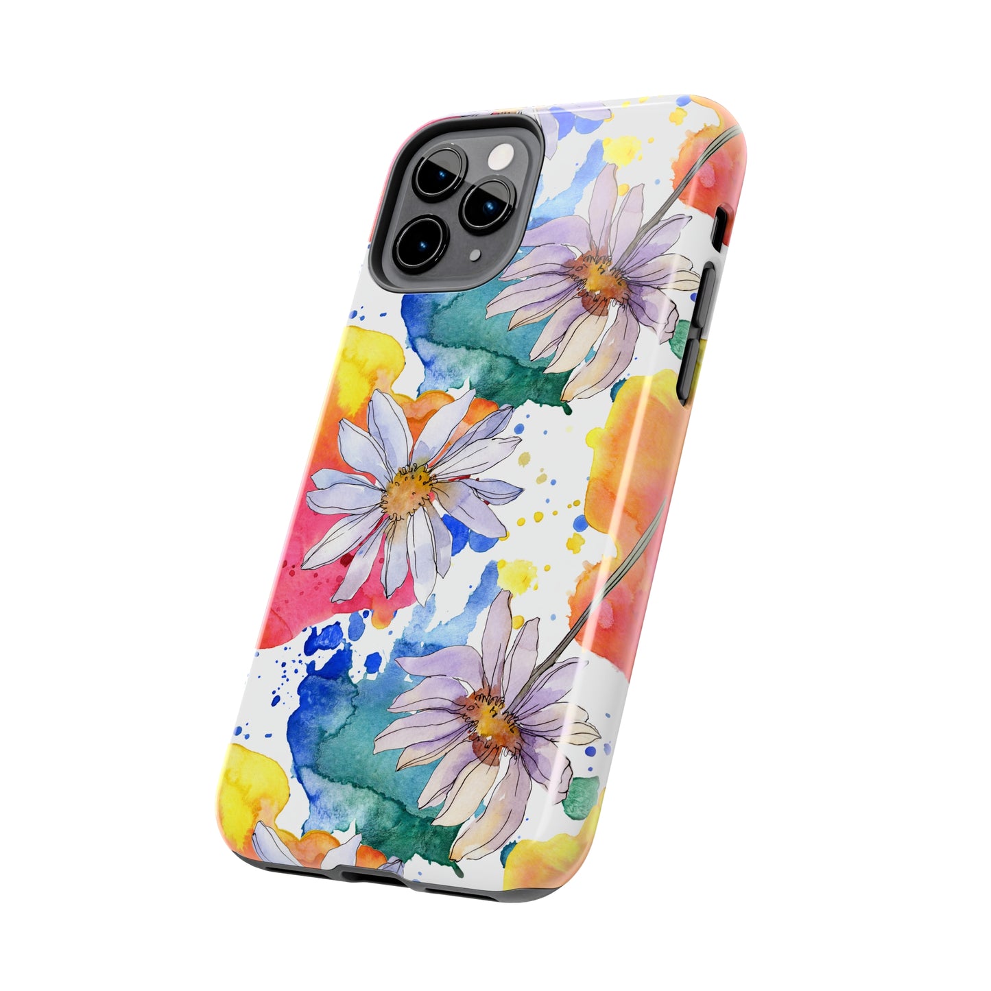 Large Colorful Watercolor Daisy Design Iphone Tough Phone Case