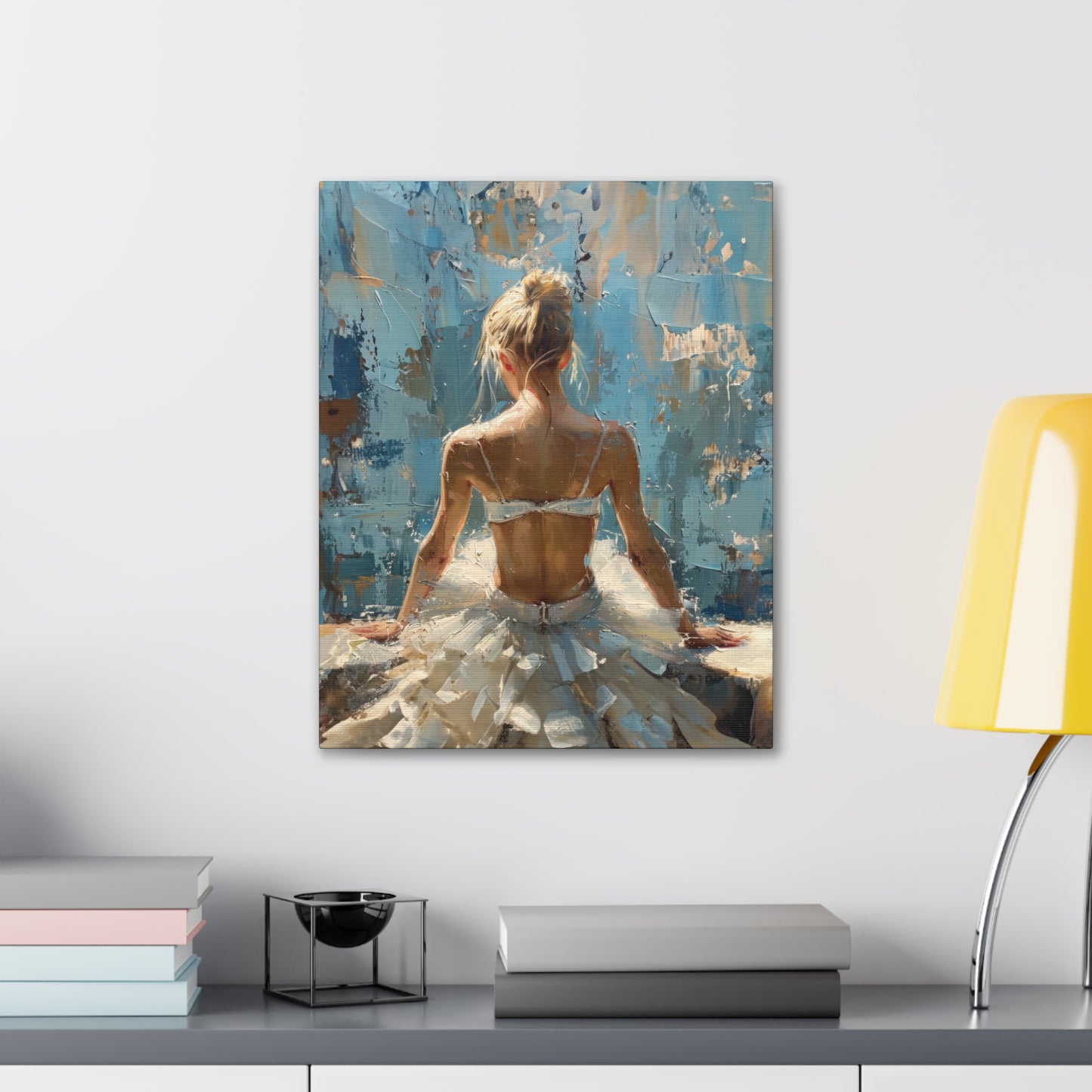 Sunlit Serenity Ballerina in White Dress, Bathed in Sunlight and Blue Skies with Back Turned Print on Canvas Gallery - 13 Sizes