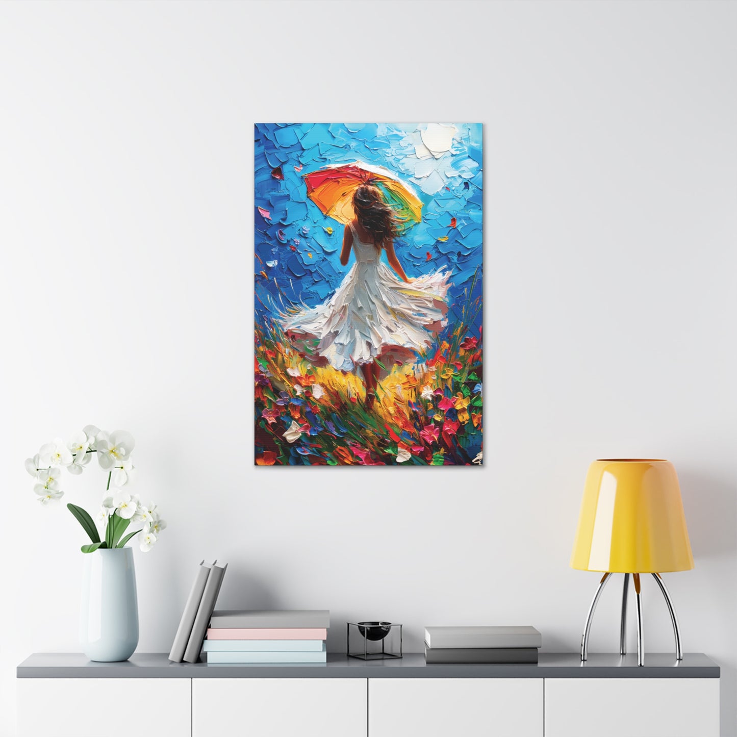 Spring Storm with Women Dancing in Field of Vibrant Spring Flowers Oil Painting Print on Canvas Gallery - 12 Sizes