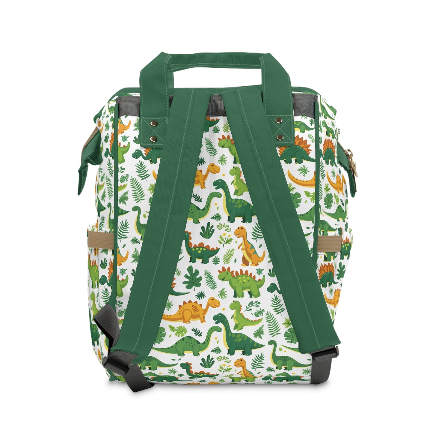 Jurassic Joy: Playful Dinosaurs in Lush Greens and Deep Golds Multifunctional Diaper Backpack