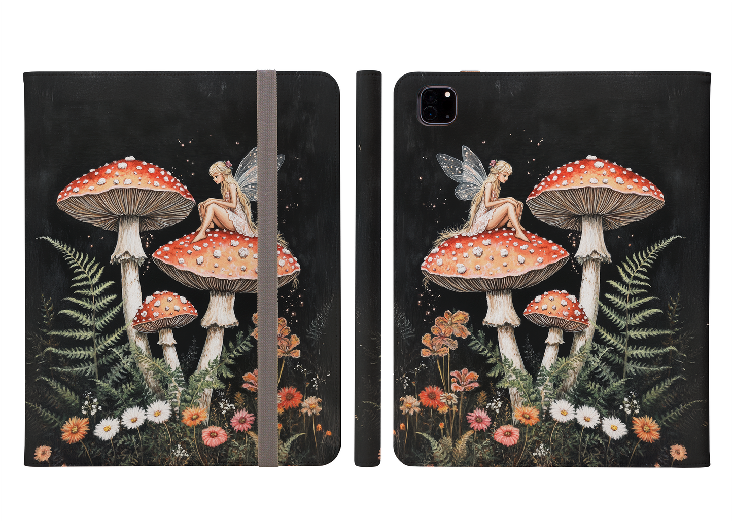 Fairy's Tranquil Moment Sitting Upon a Majestic Mushroom with Twilight Blossoms Protective iPad Pro 11 & Pro 12.9 Protective Case and Pencil Holder