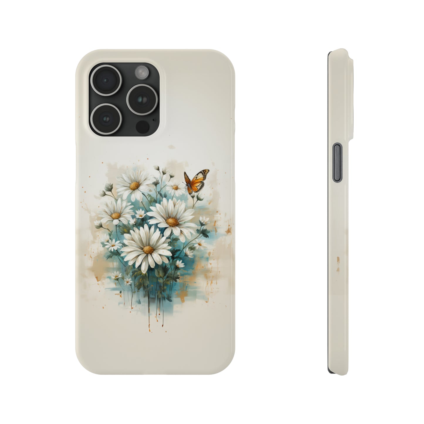 Rustic Farmhouse Teal and White Wild Daisies and Butterflies Iphone 15-12 Slim Phone Case