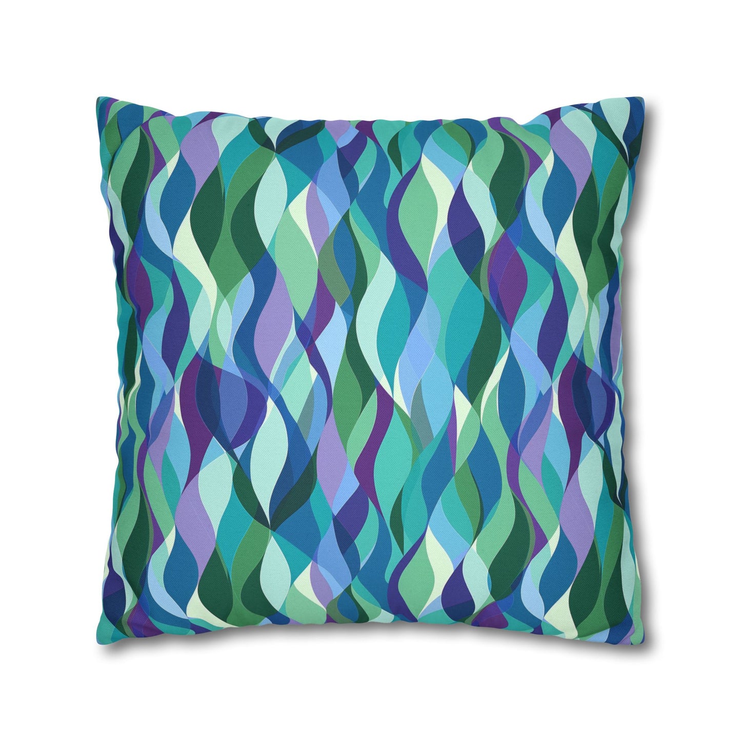 Modern Mosaic Art Ocean Waves of Blue and Green Spun Polyester Square Pillowcase 4 Sizes