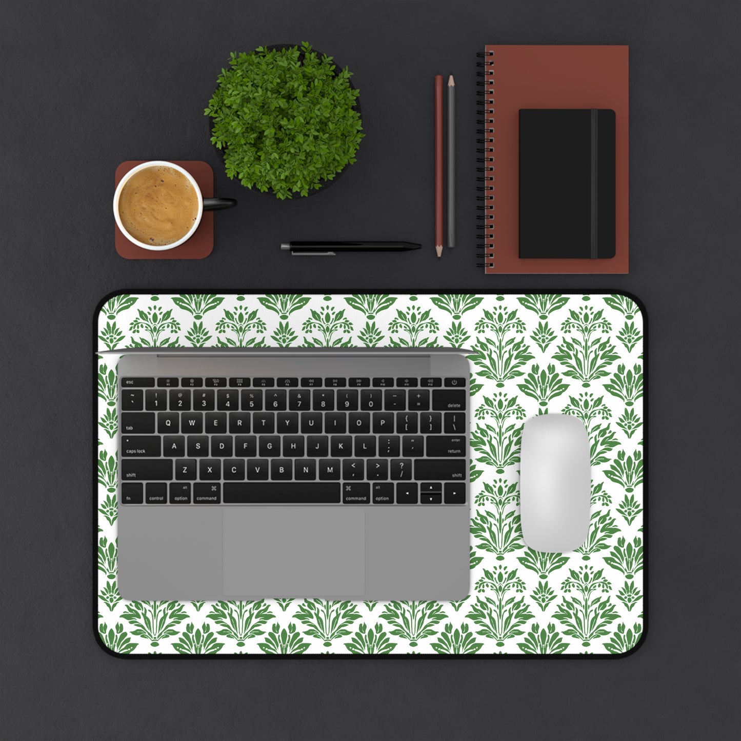 Green Floral Indian Block Print Pattern Gaming Mouse Pad  Desk Mat  - 3 Sizes