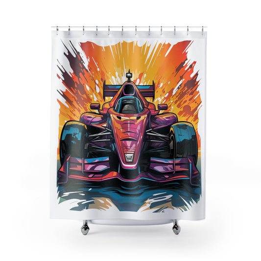 Indy Car Night Racing Design Bathroom Shower Curtain   71" × 74"