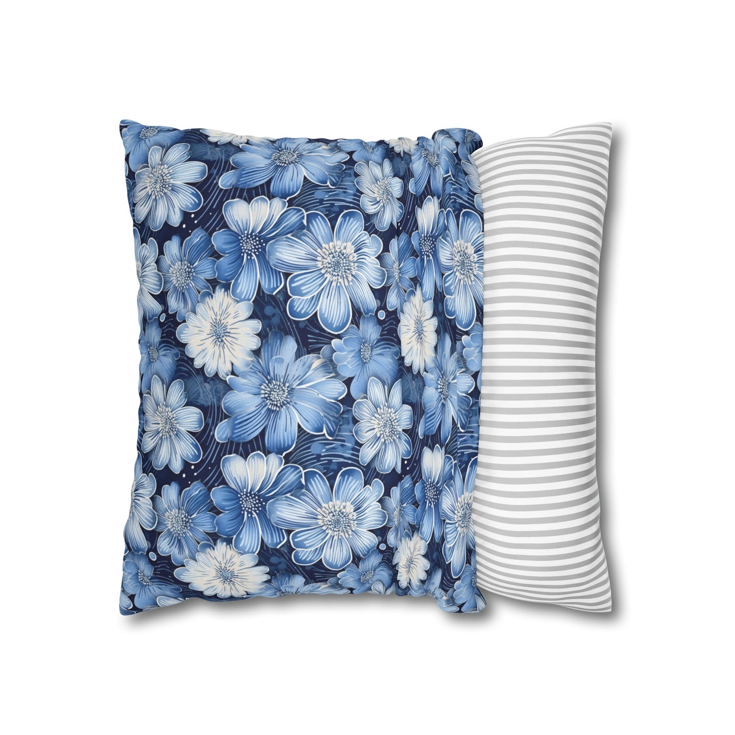 Watercolor Blossom in Blue and White Spun Polyester Square Pillowcase 4 Sizes