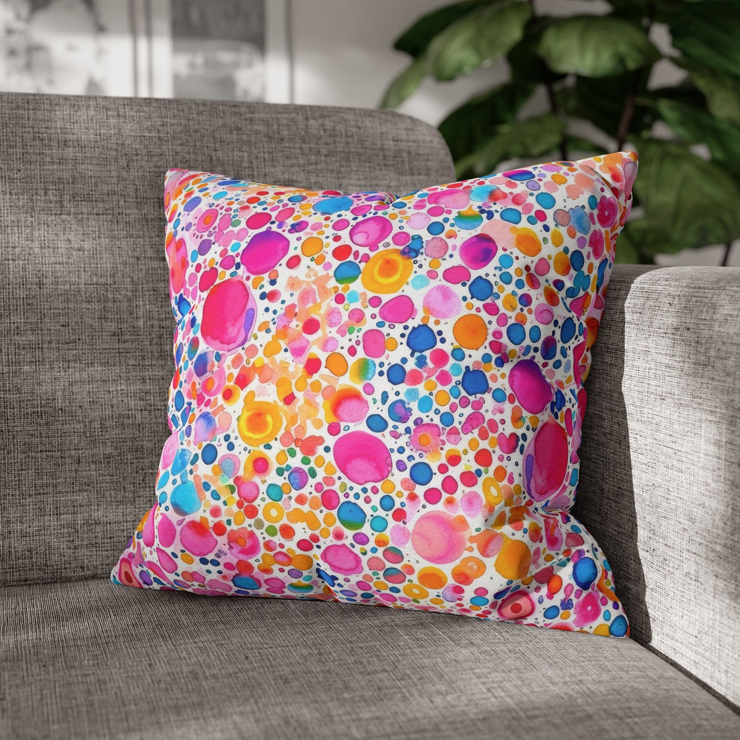 Prismatic Splatter: Rainbow Watercolor Explosion Spun Polyester Square Pillowcase 4 Sizes