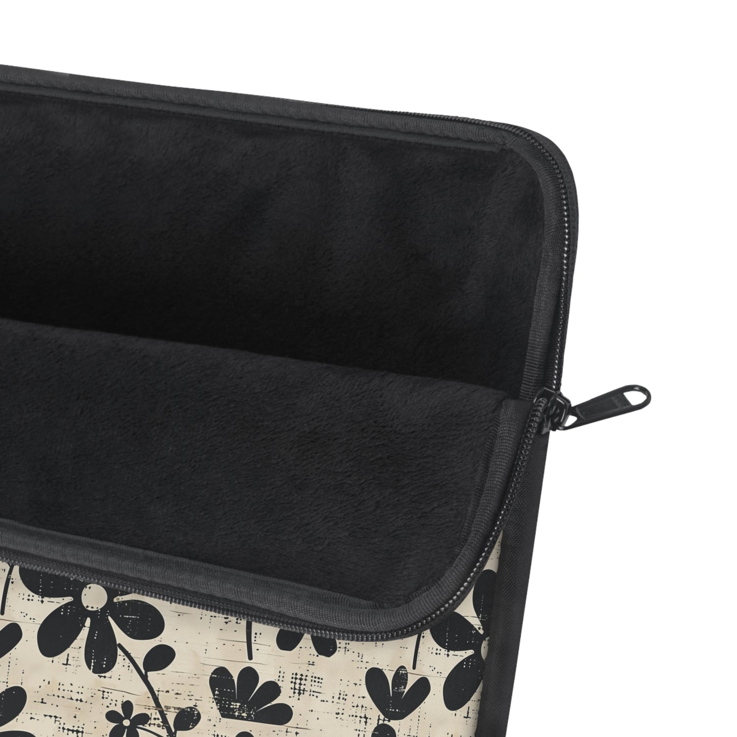 Distressed Black Floral on Beige Background Laptop or Ipad Protective Sleeve 3 Sizes Available