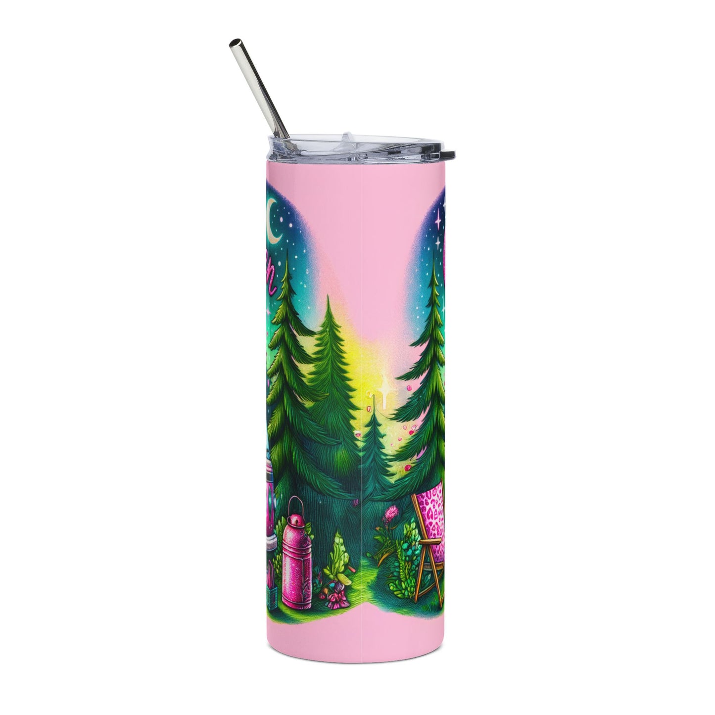 Camping Queen Tumbler Wrap Outdoor Camping Lover, Camper Van Seamless Design 20 oz Skinny Tumbler