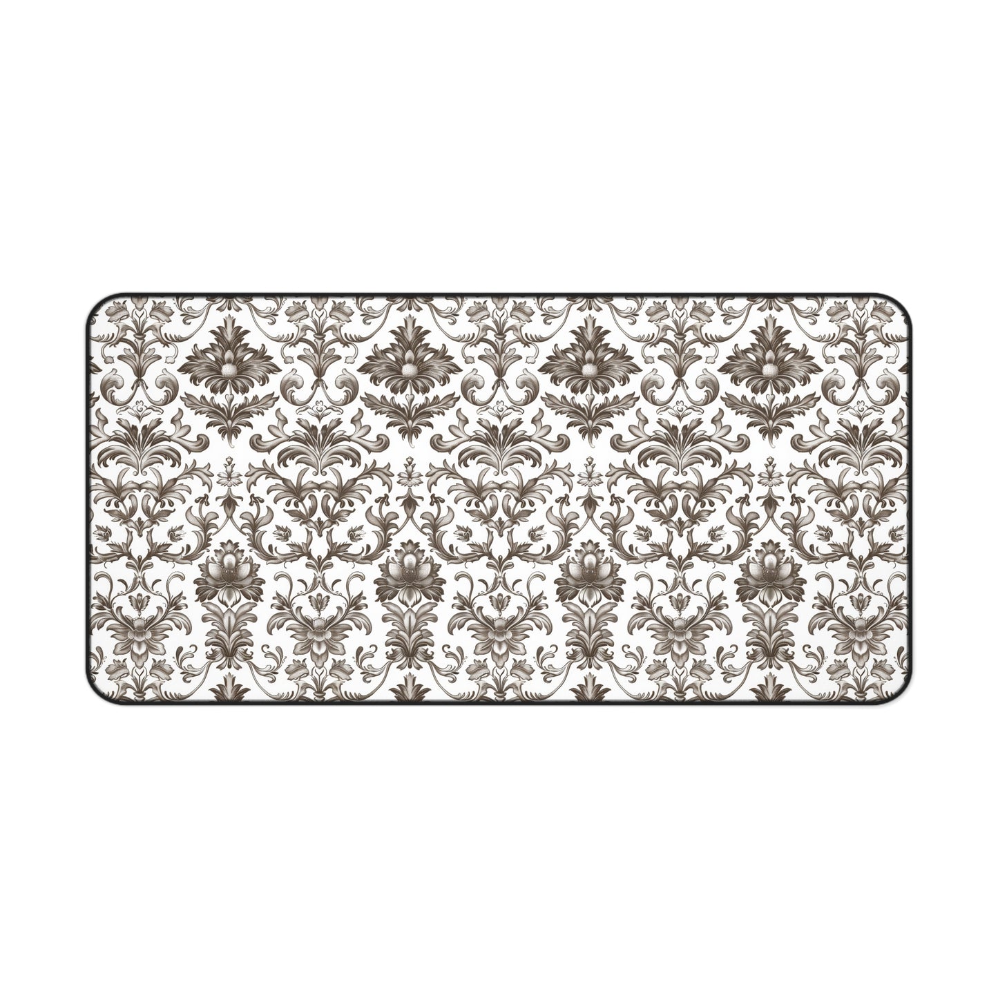 Timeless Rococo Elegance in Detailed Brown and White Floral Pattern Gaming Mouse Pad  Desk Mat  - 3 Sizes