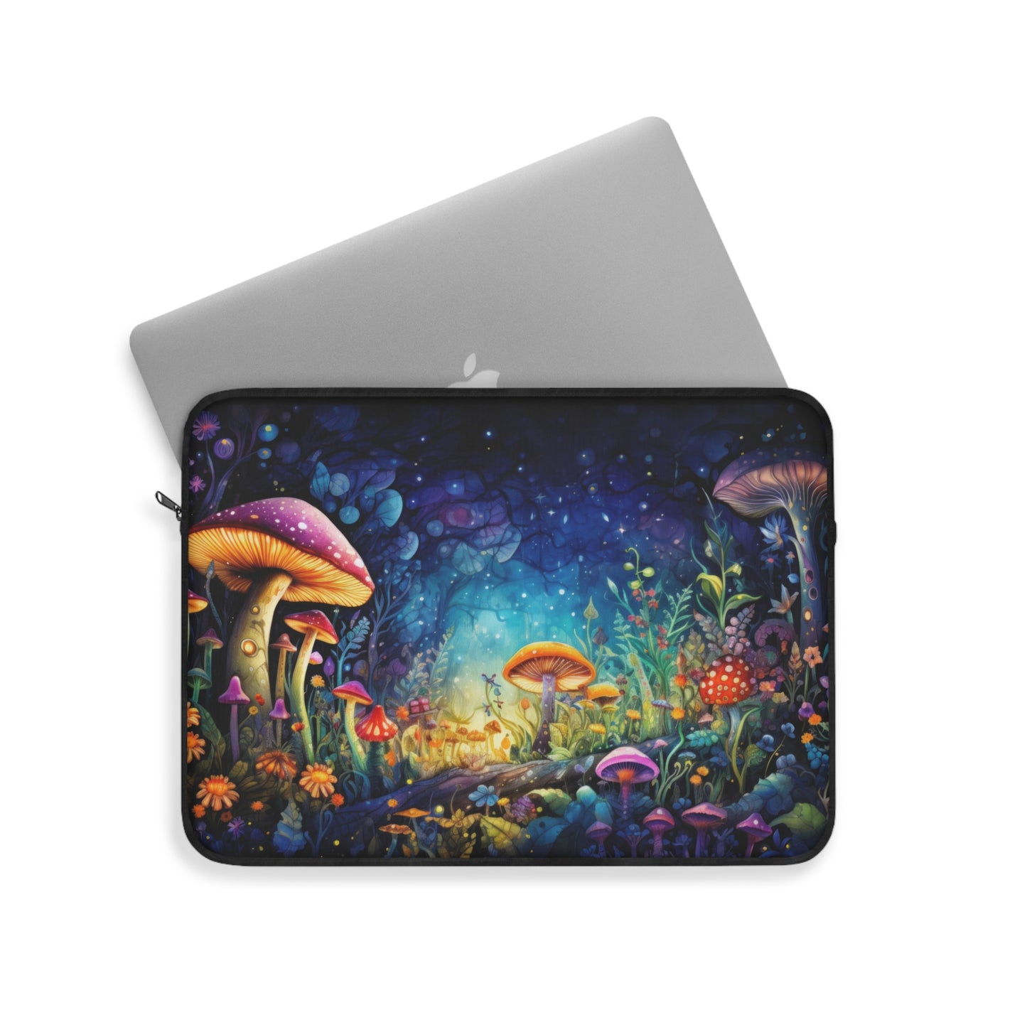 Fantasy Neon Midnight Mushroom and Flower Garden - Laptop or Ipad Protective Sleeve 3 Sizes