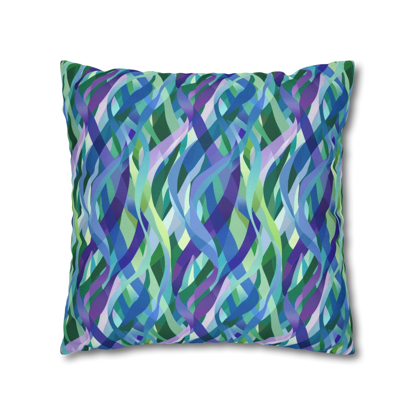 Vibrant Purple Blue and Green Ribbons Spun Polyester Square Pillowcase 4 Sizes