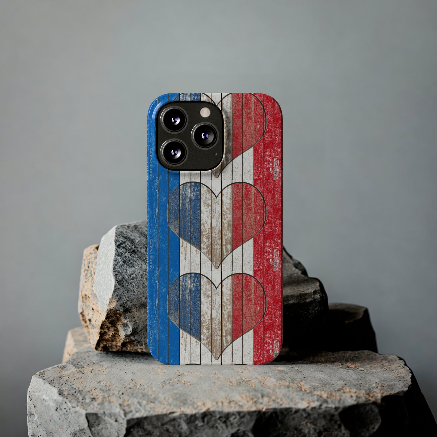 Painted Heart in Red White Blue Wood Wall Iphone 15-12 Slim Phone Case