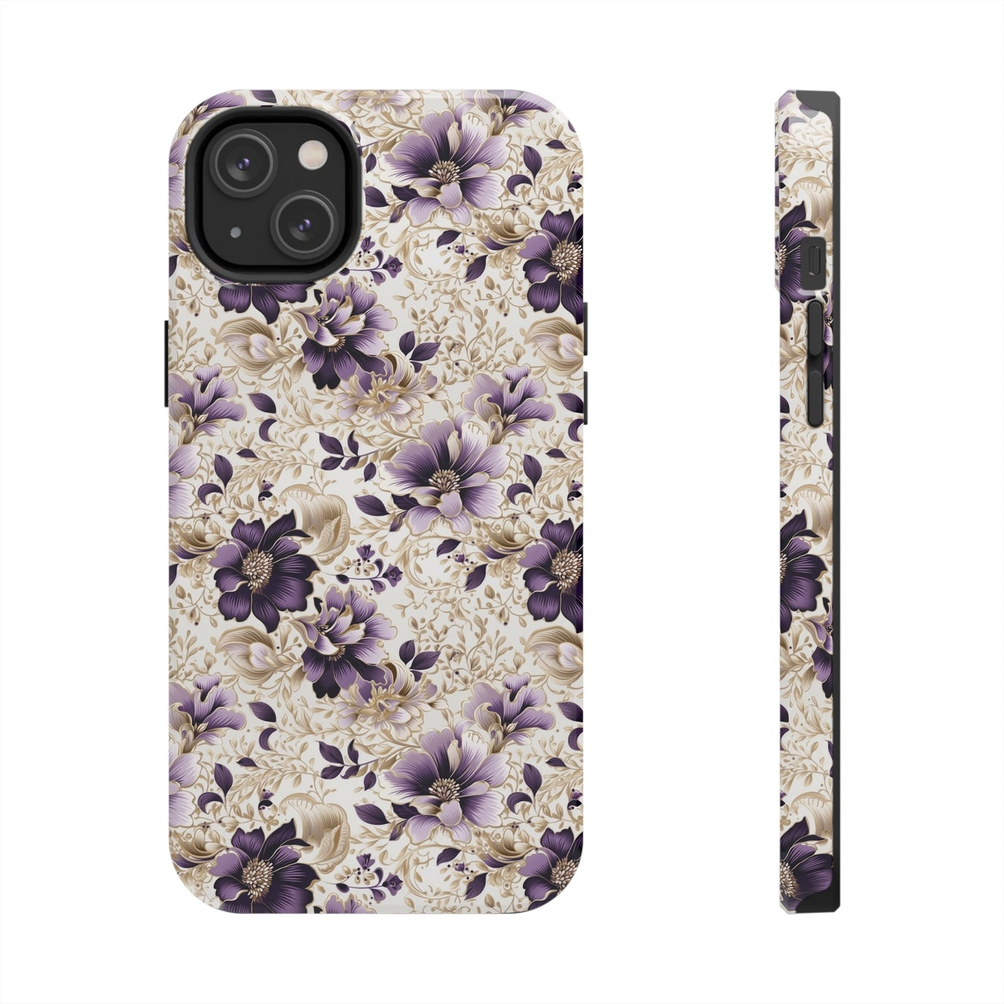 Purple Majesty: Watercolor Floral Design with Gold Foliage Accents Iphone Tough Phone Case