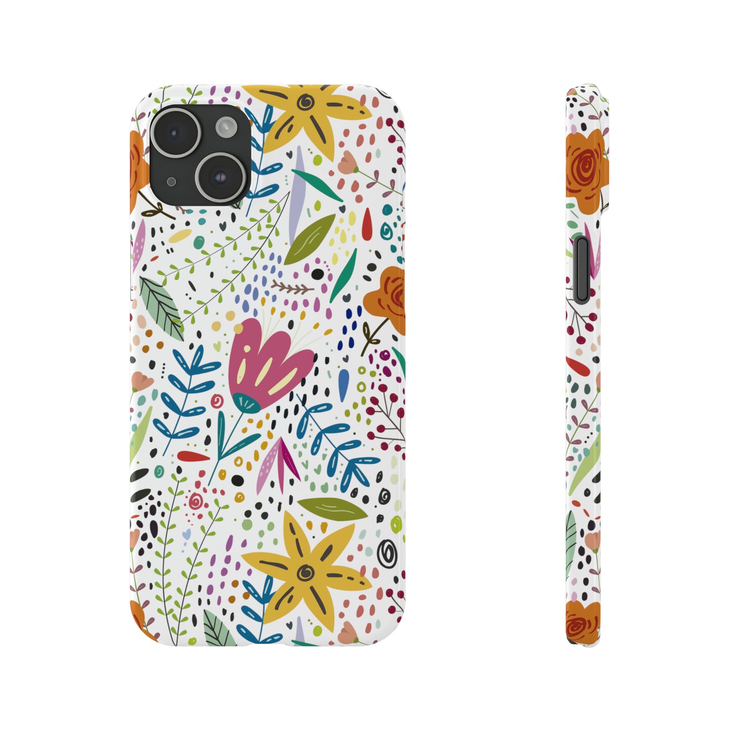 Springtime Splendor: Hand-Drawn Flowers Bursting with Vibrant Colors Design Iphone 15-12 Slim Phone Case