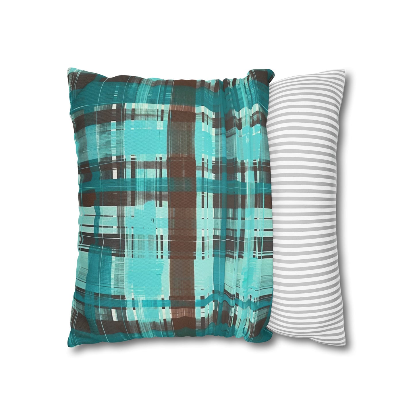 Bold Abstract Watercolor Plaid in Shades of Green and Brown Spun Polyester Square Pillowcase 4 Sizes