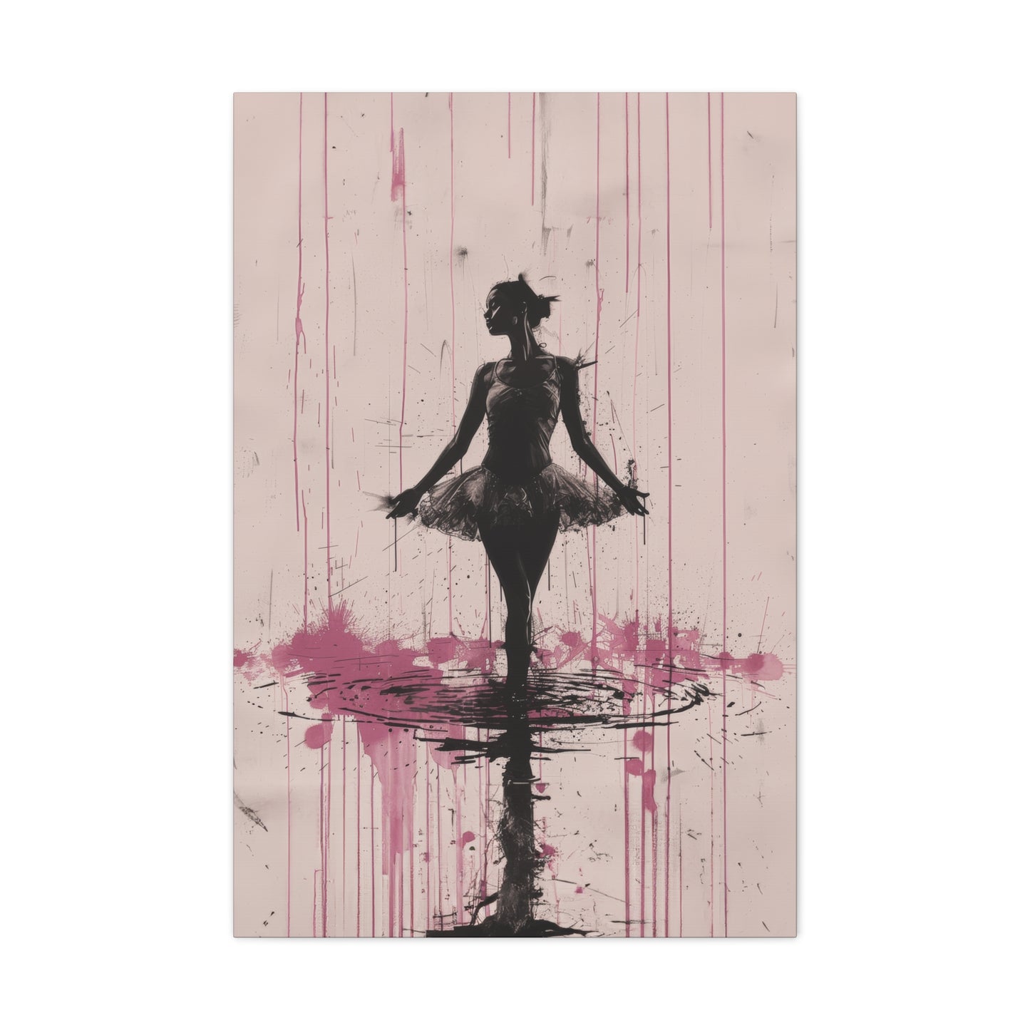 Grace in the Rain Abstract Ballerina Dancing Amidst Pink Showers Print on Canvas Gallery - 13 Sizes