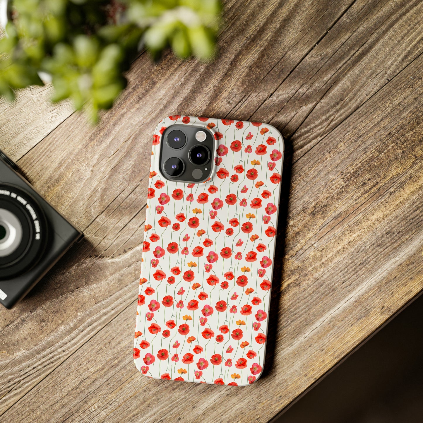 Vivid Elegance: Bright Red Poppies on a White Background Iphone 15-12 Slim Phone Case