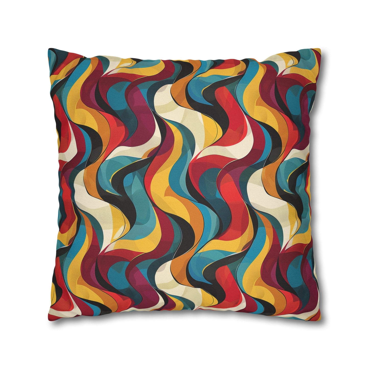 Retro Chic Vintage Blues, Reds and Yellow Waves Spun Polyester Square Pillowcase 4 Sizes