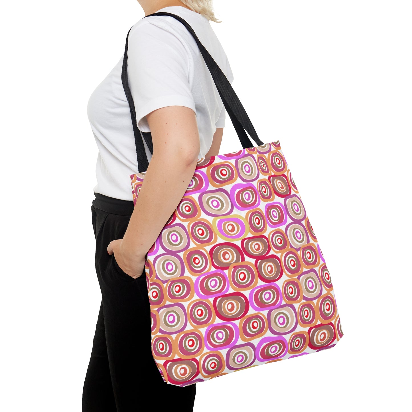 Modern Geometric Art Vibrant Pink, Orange and Tans Circles Pattern Canvas Tote 3 Sizes