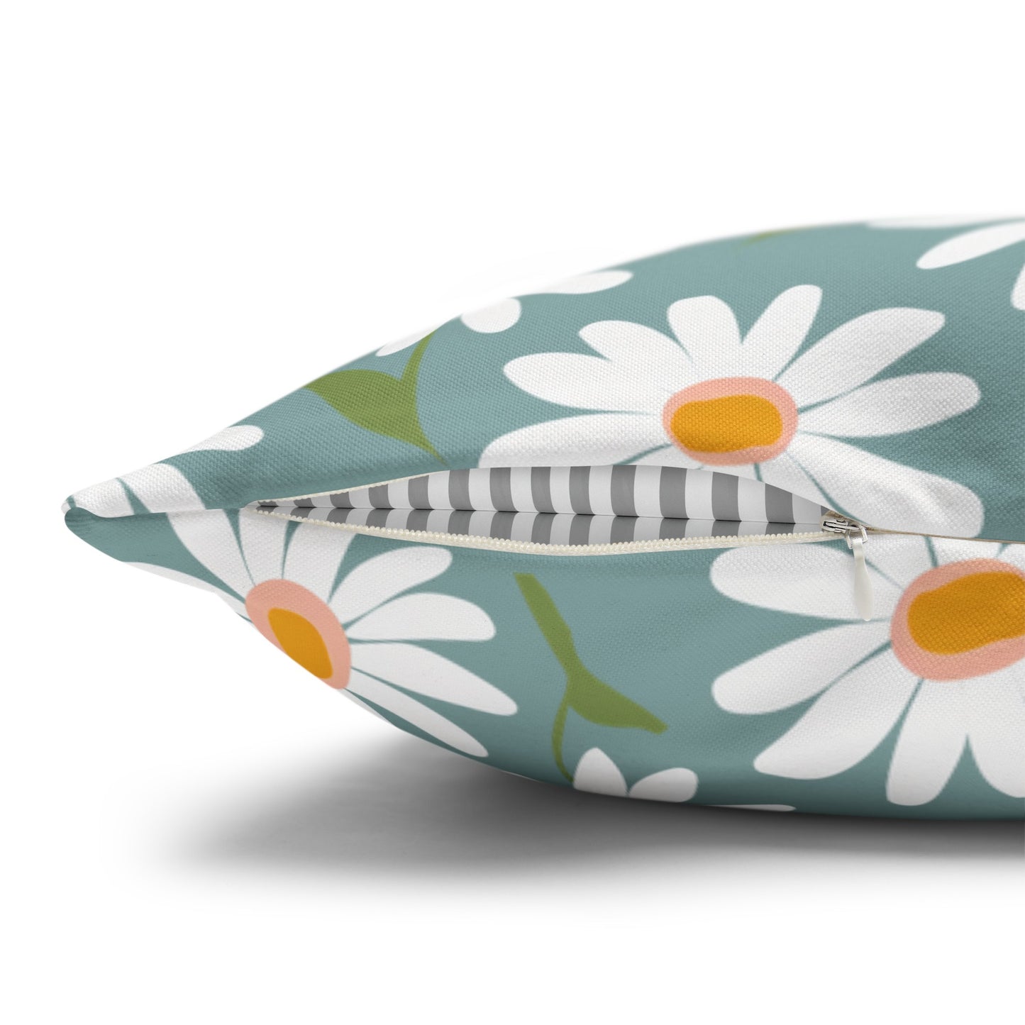 Cheerful Bright Daisy on Pastel Green Spun Polyester Square Pillowcase 4 Sizes