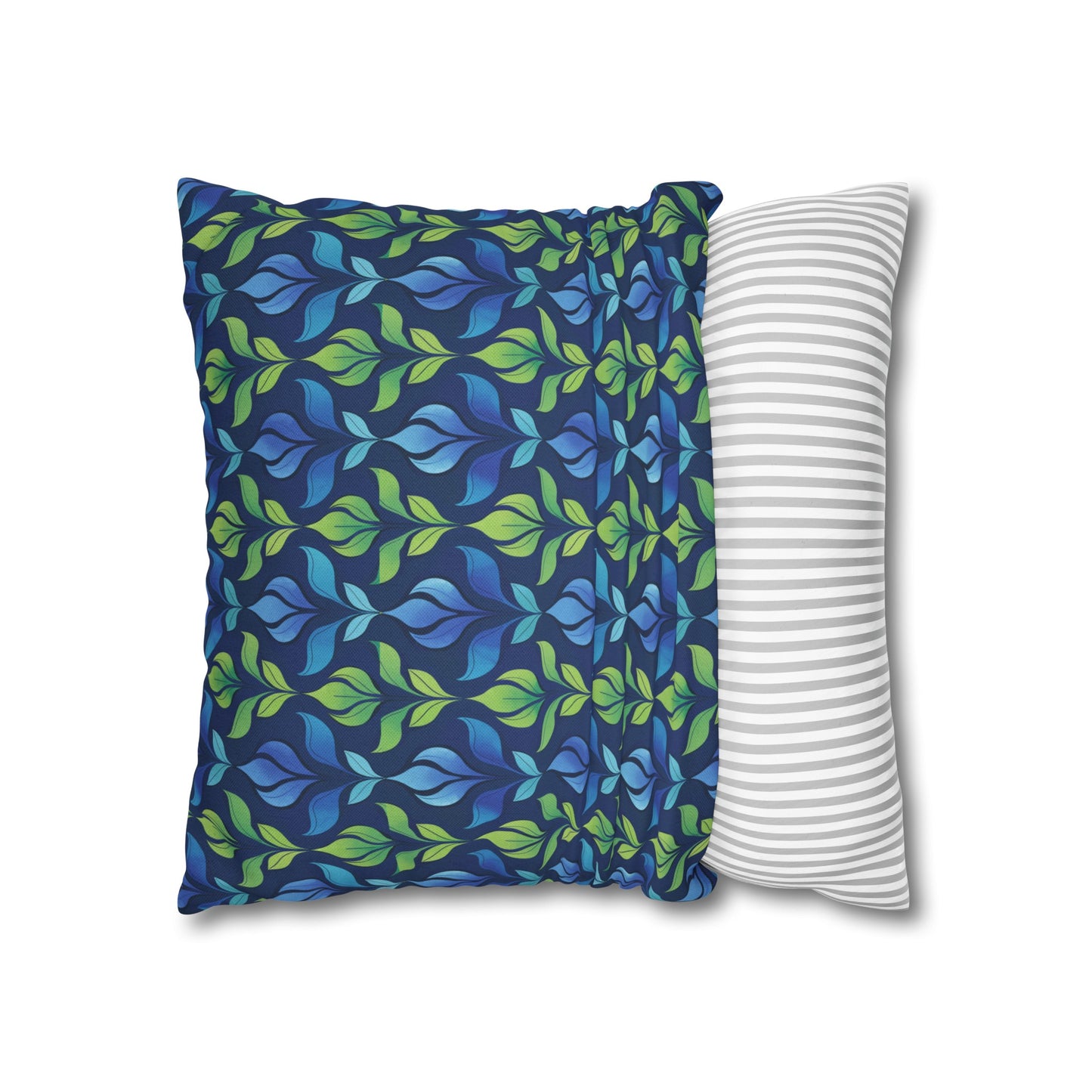 Vintage Blue and Green Botanical Spun Polyester Square Pillowcase 4 Sizes