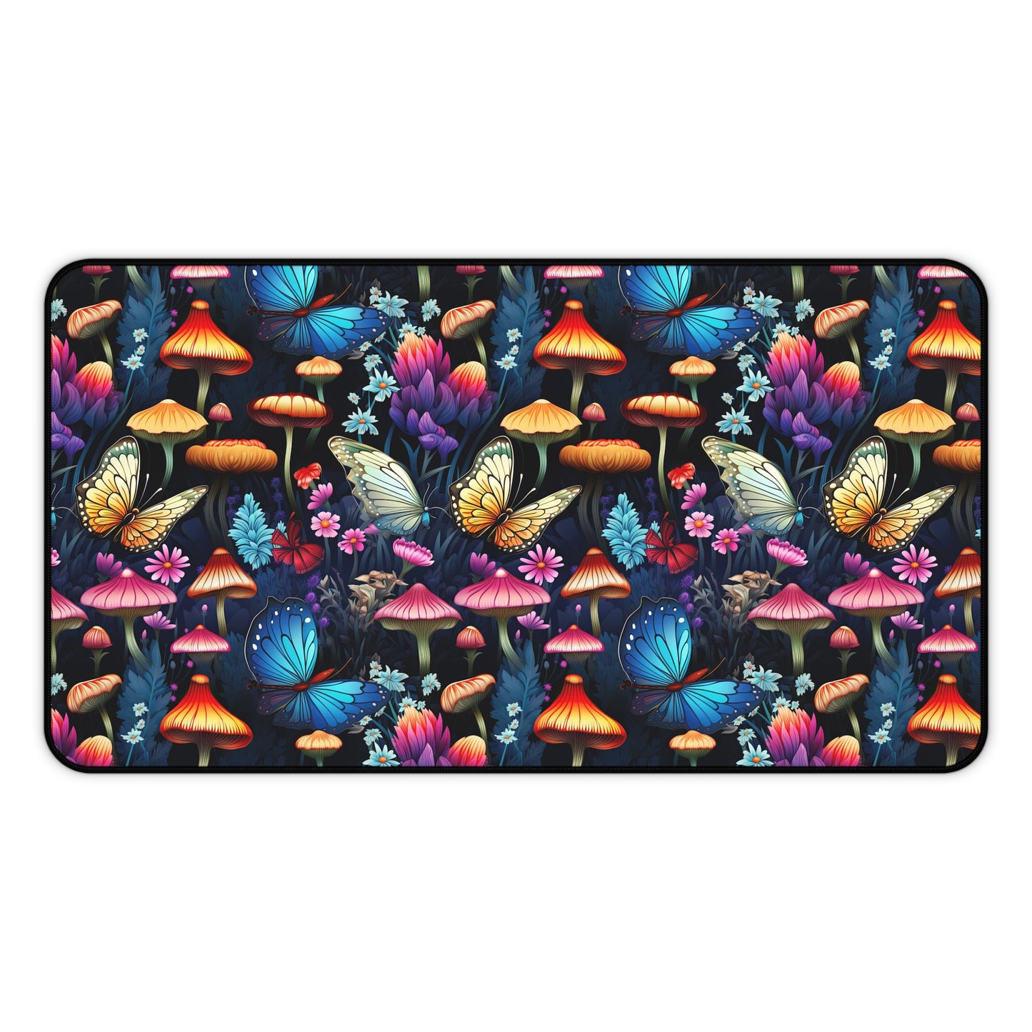 Mystical Butterflies and Mushroom Nighttime Garden - Desk Mat Extended Gaming Mouse Pad 3 Sizes