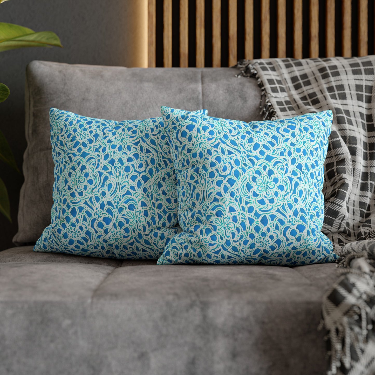 Luminous Swirls: Abstract Watercolor Floral Patterns in Lime Green and Blue Spun Polyester Square Pillowcase 4 Sizes