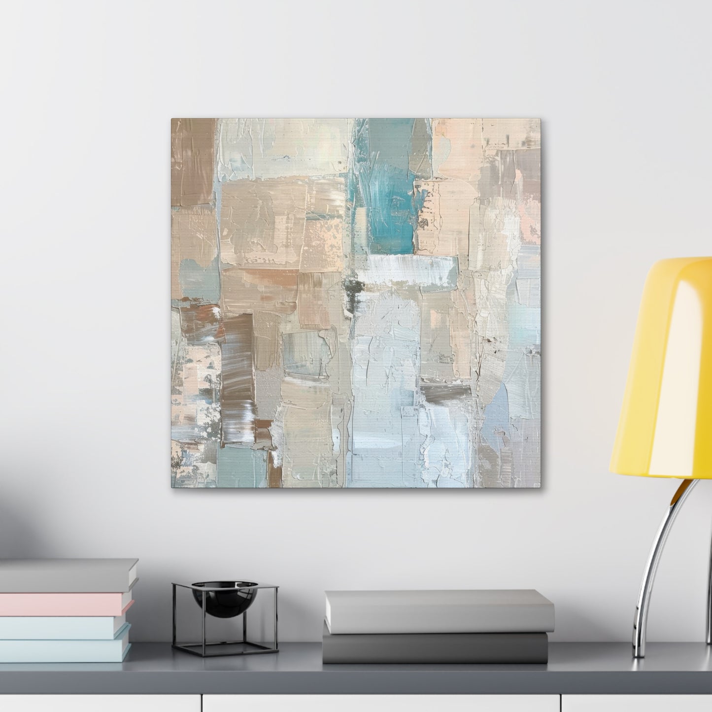 Bold Contrasts Abstract Grey Teal and Tan Color Blocking with Bold, Heavy Strokes Print on Canvas Gallery - 13 Sizes